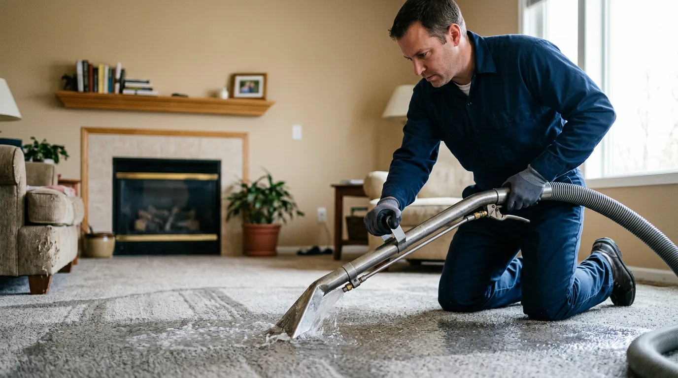 Water damage restoration technician working near Aurora, MO